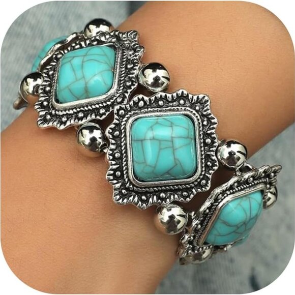 Turquoise Beaded Stretch Bracelets Bohemian Stackable Jewelry for Women - Picture 1 of 7